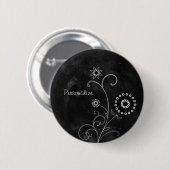 Heup zwart-wit Foral Chalkboard met naam Ronde Button 5,7 Cm (Voorkant /achterkant)