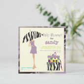 Heupmama, paars zebra baby shower kaart (Staand voorkant)