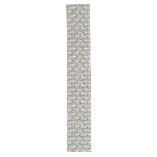 Heuproze flamingoes Cute Palm Leafs Pattern Lange Tafelloper (Voorkant)