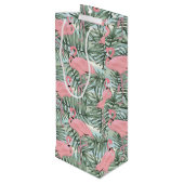 Heuproze flamingoes Cute Palm Leafs Pattern Wijn Cadeautas (Achterkant Gekanteld)