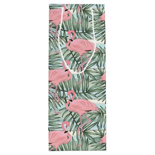 Heuproze flamingoes Cute Palm Leafs Pattern Wijn Cadeautas (Achterkant)