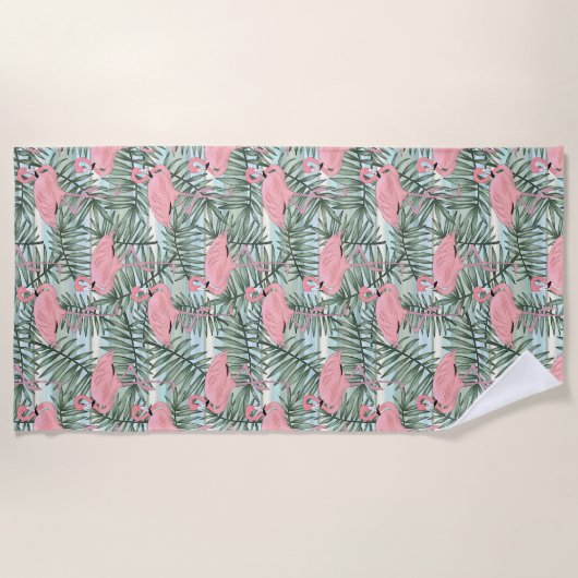 Heuproze flamingoes palm Leafs Art Pattern Strandlaken (Voorkant)