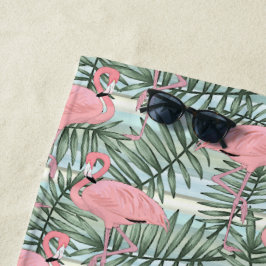 Heuproze flamingoes palm Leafs Art Pattern Strandlaken