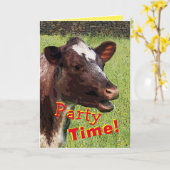 Heure de la fête de la vache Carte d'anniversaire (Fleur jaune)