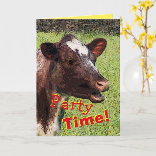 Heure de la fête de la vache Carte d'anniversaire (Fleur jaune)
