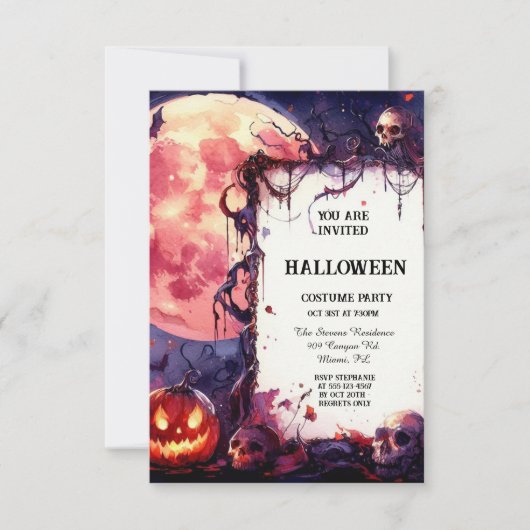 Heure de sorcière Whimsy : Invitation d'Halloween  (Devant)