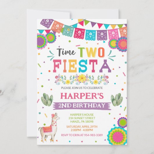 Heure Deux Fiesta Anniversaire Invitation (Devant)