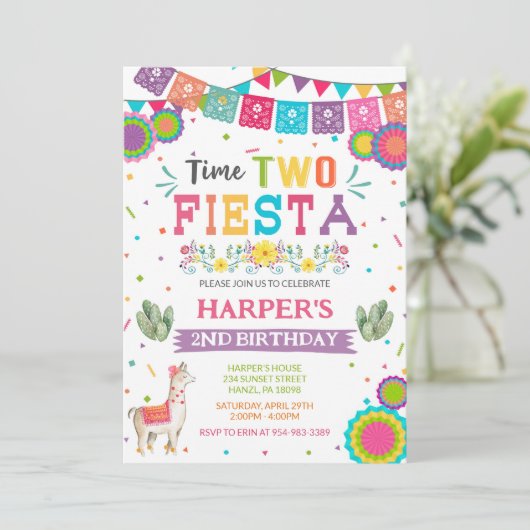 Heure Deux Fiesta Anniversaire Invitation (Debout devant)