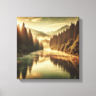 Heure dorée sur toile de forêt automnale vintage