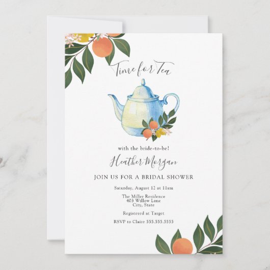 Heure pour Tea Citrus nuptiale douche Invitation (Devant)
