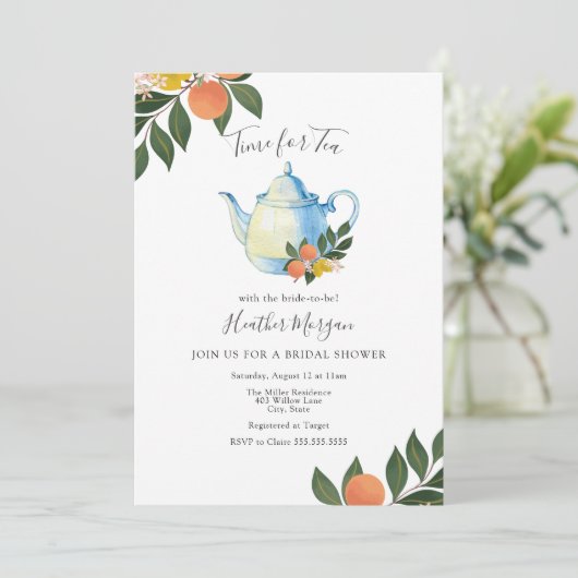 Heure pour Tea Citrus nuptiale douche Invitation (Debout devant)