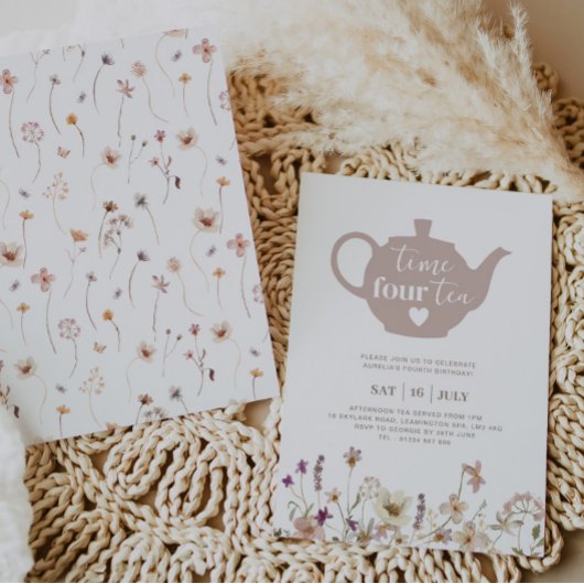 Heure Quatre Thé Floral Anniversaire Invitation