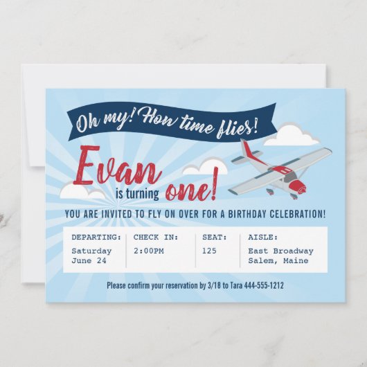 Heure Vol avion Anniversaire Invitation (Devant)