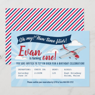 Heure Vol avion Anniversaire Invitation