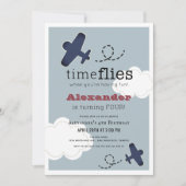 Heure Vol Avion Blue Boy Invitation Anniversaire (Devant)