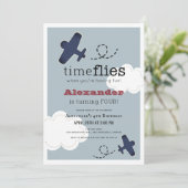 Heure Vol Avion Blue Boy Invitation Anniversaire (Debout devant)