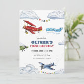 Heure Vol Avion Premier anniversaire Invitation (Debout devant)