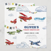 Heure Vol Avion Premier anniversaire Invitation (Devant / Derrière)