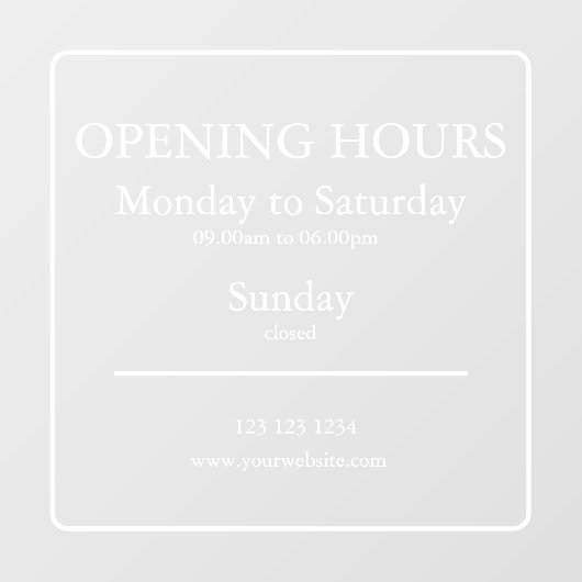 Heures d'Ouverture | Autocollant pour Vitrine (Feuille)