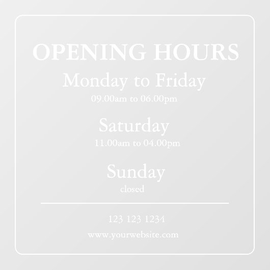 Heures d'ouverture | Autocollant pour vitrine (Feuille)