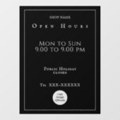 Heures d'ouverture chic autocollant fenêtre noir (Feuille)