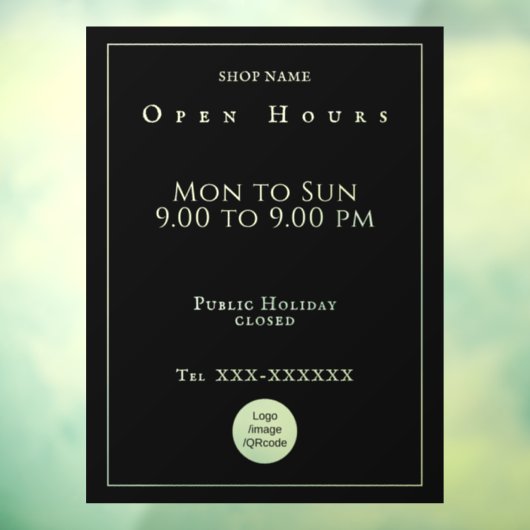 Heures d'ouverture chic autocollant fenêtre noir (Feuille 3)