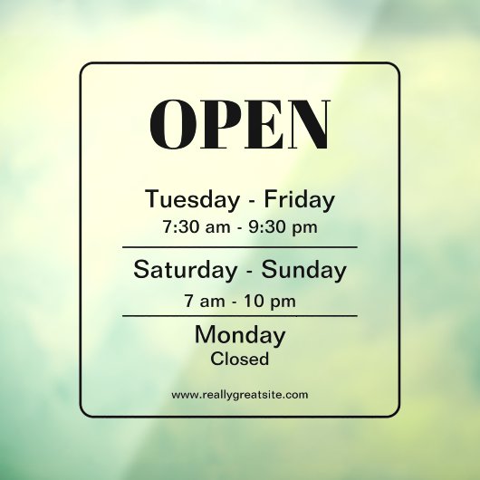 Heures d'ouverture l Autocollant transparent Heure (Feuille 3)