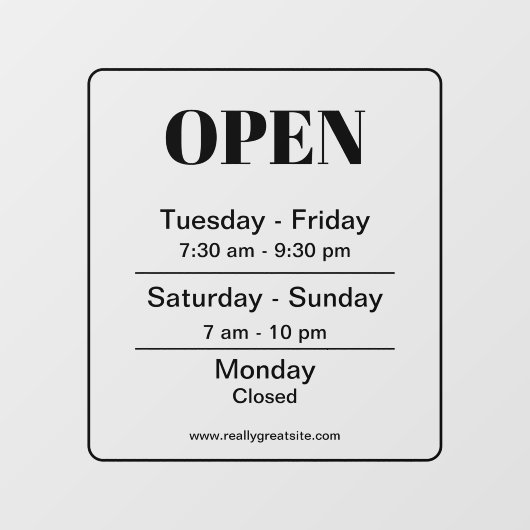 Heures d'ouverture l Autocollant transparent Heure (Feuille)