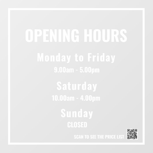 Heures d'ouverture minimales Autocollant de fenêtr (Feuille)