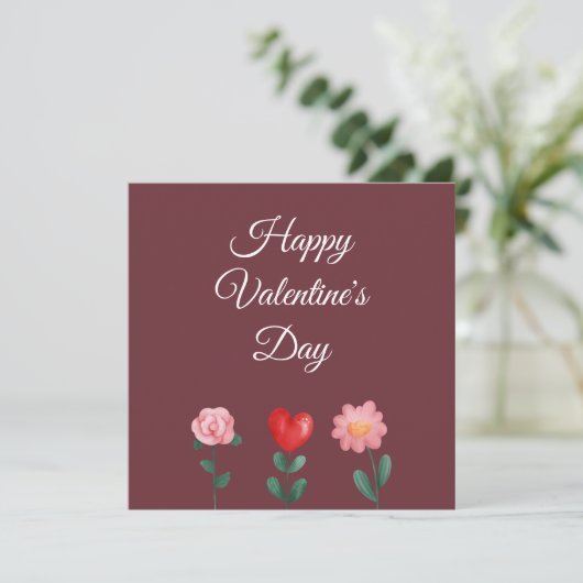 Heureuse Sainte-Valentin fleurs carte de script bo (Debout devant)