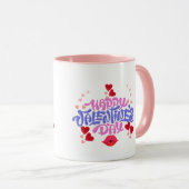 Heureuse Sainte-Valentin Pink violet Coeurs Mug (Devant droit)