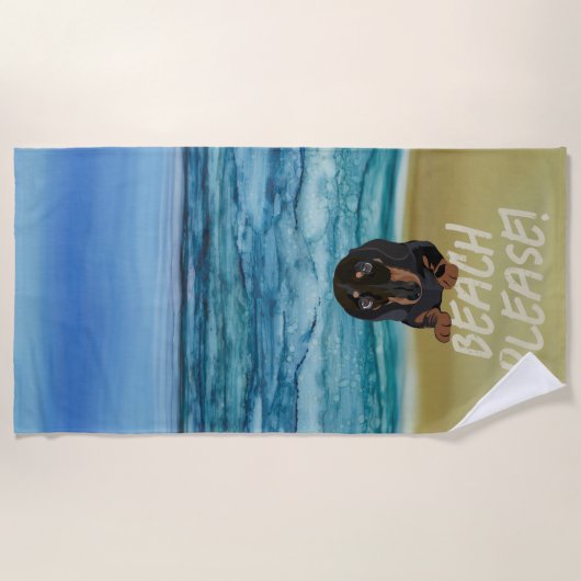 Heureuse serviette de plage Dachshund (Devant)