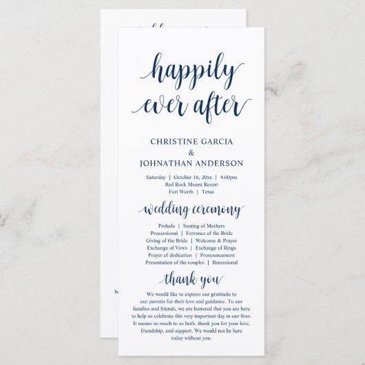 Heureusement pour toujours, Programme de Cérémonie (Devant / Derrière)