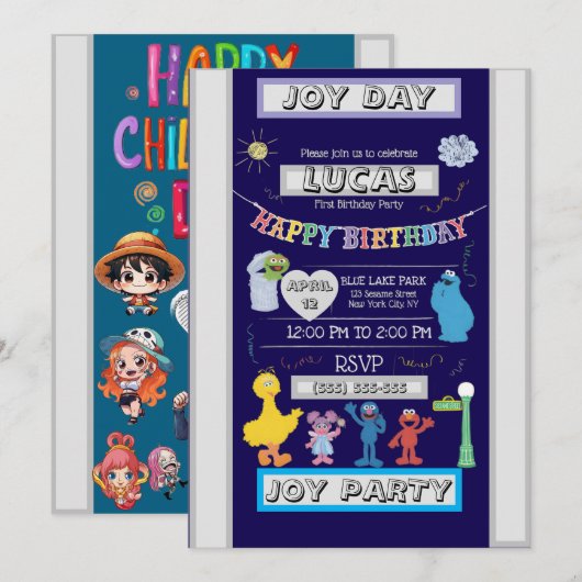 heureux anniversaire Invitation (Devant / Derrière)