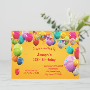 HEUREUX BALLONS D'ANNIVERSAIRE INVITATION