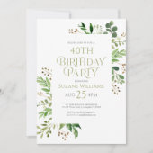 heureux Birthday green feuilles frame Invitation (Devant)