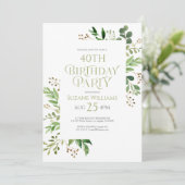 heureux Birthday green feuilles frame Invitation (Debout devant)