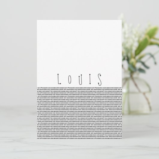 HEUREUX | Carte faire-part de naissance à points n (Debout devant)