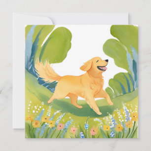 Heureux Golden Retriever Carte Aquarelle Claire