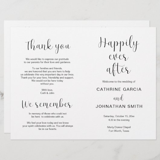 Heureux Jamais après le programme pliable Mariage  (Devant / Derrière)