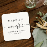 Heureux Jamais après Mariage de crème<br><div class="desc">Dessous de verre en papier crème clair chic pour votre réception de mariage,  fiançailles,  douches en couple et autres célébrations mariages avec "Happily Ever After" dans un mélange de typographie simple et un script élégant avec des swashes,  vos prénoms rejoints par un coeur et votre date mariage.</div>