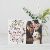 heureux nouvel an hiver fleuri carte photo (Debout devant)