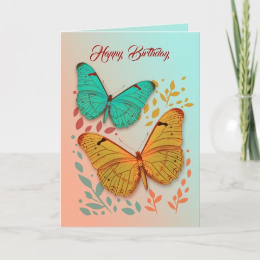 Heureux Papillons Carte Anniversaire Pour Ami (Devant)