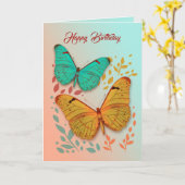 Heureux Papillons Carte Anniversaire Pour Ami (Fleur jaune)