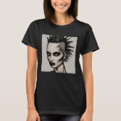 Hevige vrouw in Mohawk en piercings Gothic Punk T-shirt (Voorkant)