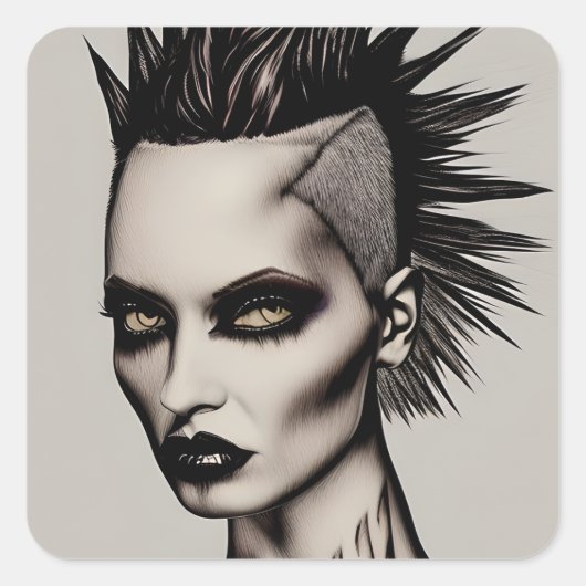 Hevige vrouw in Mohawk en piercings Gothic Punk Vierkante Sticker (Voorkant)