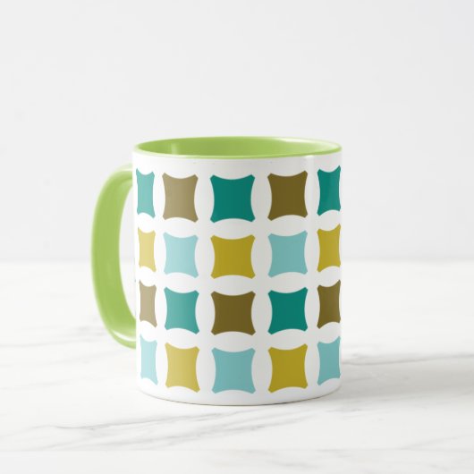 Hex Box Square Mid Mod Print Pattern Gold Mok (Voorkant links)
