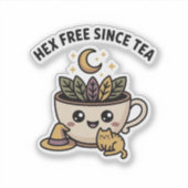 Hex Free Since Tea — gezellige heksenthee en -kat Sticker (Voorkant)
