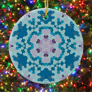 Hex Mandala Blauw en Paarse Keramisch Ornament