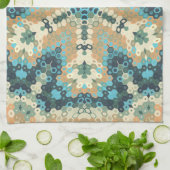 Hex Mandala Blauw en Sinaasappel Theedoek (Gevouwen)